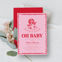 Rosa und rote Retro-Cherub-Baby-Party
