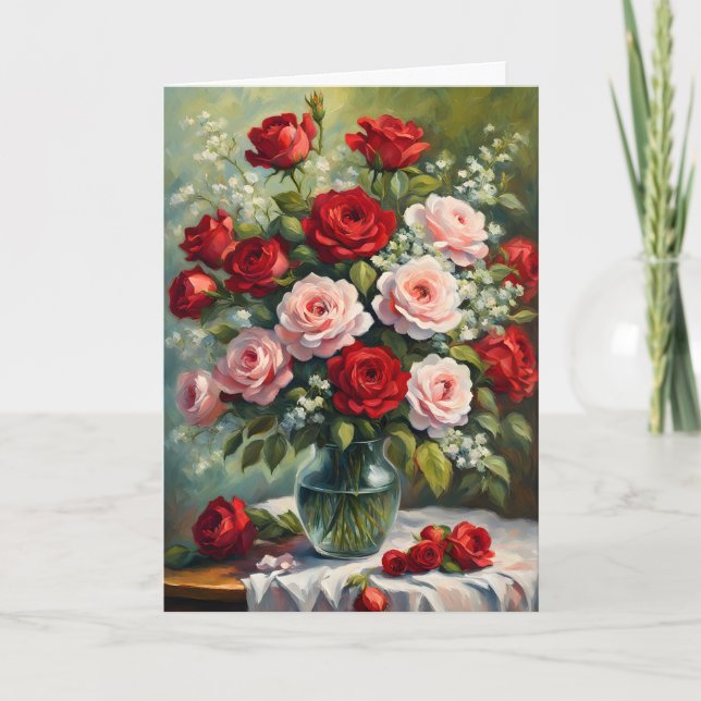 Rosa und Rote Rose Bouquet Valentine Karte (Vorderseite)