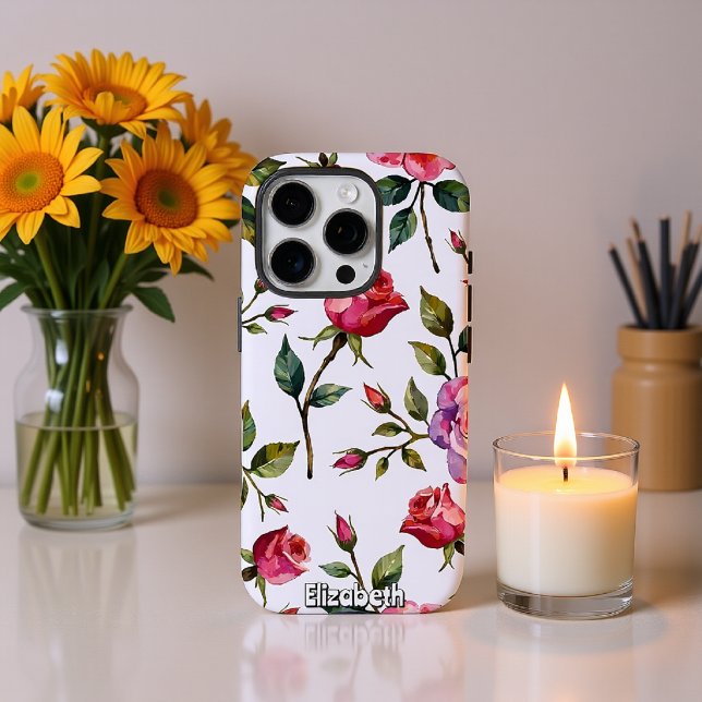 Rosa und Rote Rose Floral Wiederholung Case-Mate iPhone Hülle (Von Creator hochgeladen)