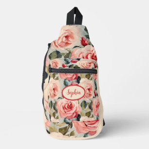 Rosa und Rote Rosen Blumenmuster Crossbody Bag