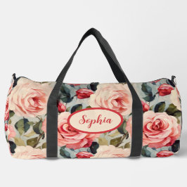 Rosa und Rote Rosen Blumenmuster Duffle Bag