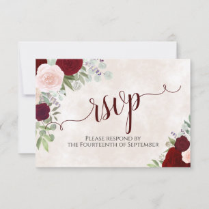 Rosa und Rote Rosen Hochzeit in eleganter Kalligra RSVP Karte
