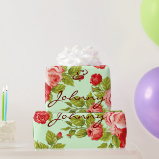 Rosa und rote Rosen, mit benutzerdefinierten Namen Geschenkpapier