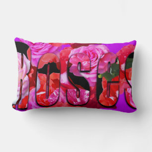 Rosa und rote Rosen und Logo, Holz Kissen. Lendenkissen