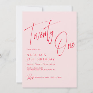 Rosa und Rote Schrift | Mädchen 21. Geburtstag Einladung