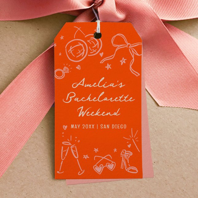 Rosa und Rote Sketch Junggeselinnen-Abschied Gefal Geschenkanhänger (Pink and Red Sketch Bachelorette Party Favor Gift Tags)