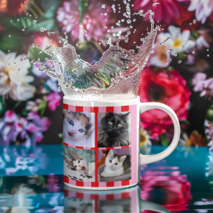 Rosa und rote Streifen Familien-Tier-Foto-Collage Kaffeetasse