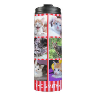 Rosa und rote Streifen Familien-Tier-Foto-Collage Thermosbecher
