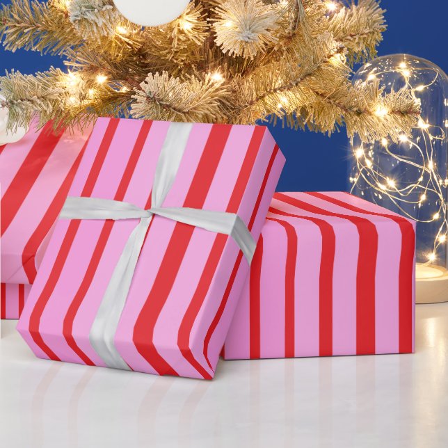 Rosa und rote Streifen  Geschenkpapier (Feiertage)