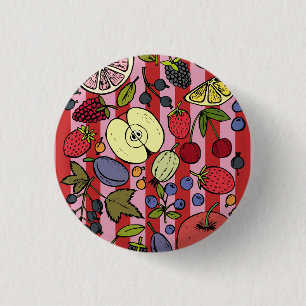 Rosa und rote Streifen mit bunten Früchten Button