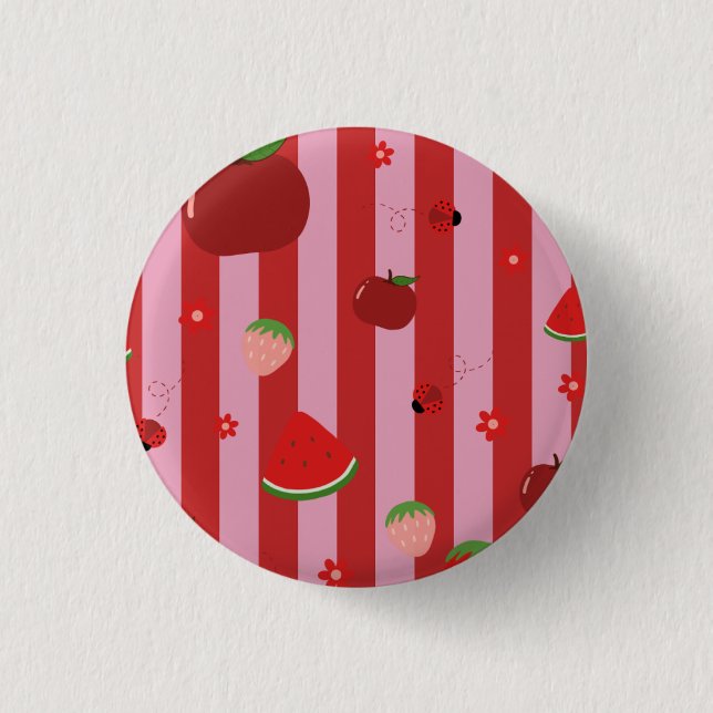 Rosa und rote Streifen mit einem fruchtigen Muster Button (Vorderseite)