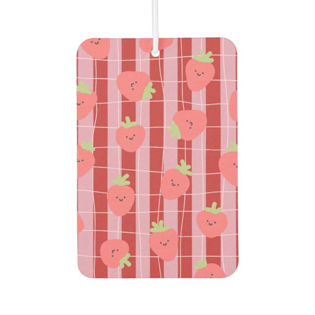 Rosa und rote Streifen mit Erdbeeren Autolufterfrischer (Vorderseite)
