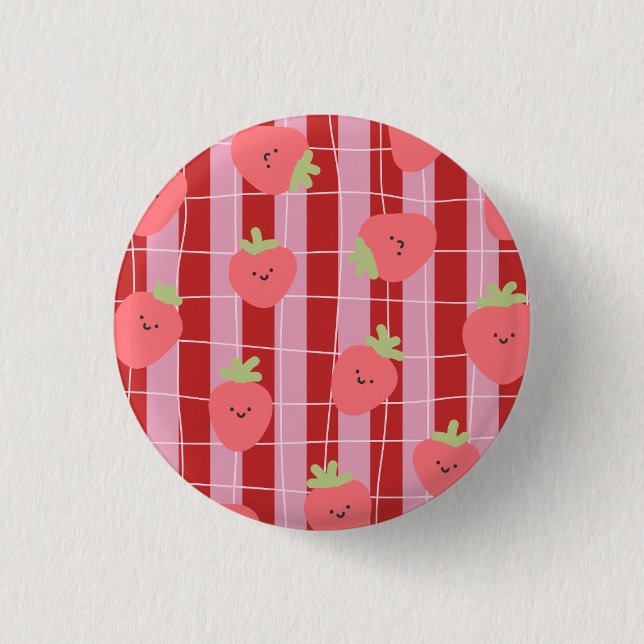 Rosa und rote Streifen mit Erdbeeren Button (Vorderseite)