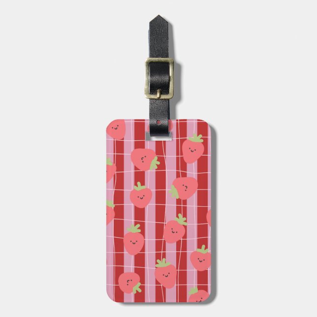 Rosa und rote Streifen, mit Erdbeeren Gepäckanhänger (Vorderseite vertikal)