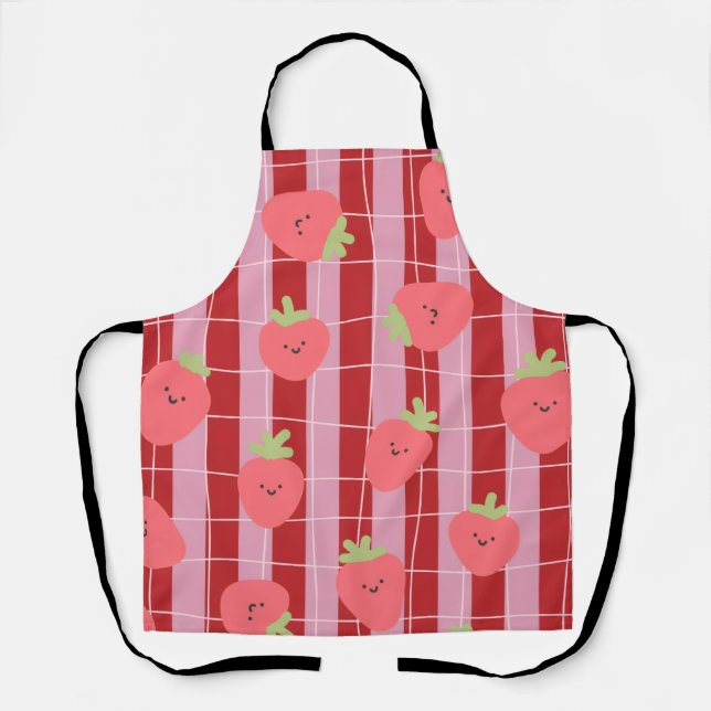 Rosa und rote Streifen mit Erdbeeren Schürze (Vorderseite)