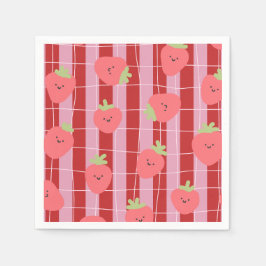 Rosa und rote Streifen mit Erdbeeren Serviette