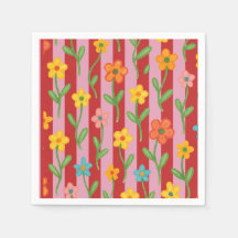 Rosa und rote Streifen mit farbenfrohen Blumen