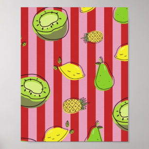 Rosa und rote Streifen mit Fruchtmuster Poster