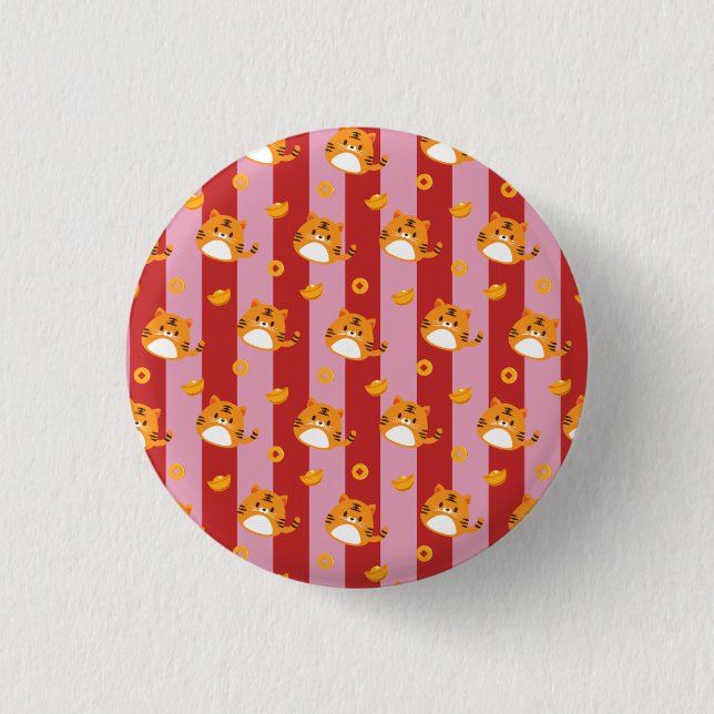 Rosa und rote Streifen mit Katzenmuster  Button (Vorderseite)