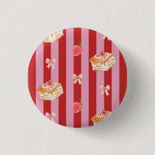 Rosa und rote Streifen mit Kuchenmuster Button