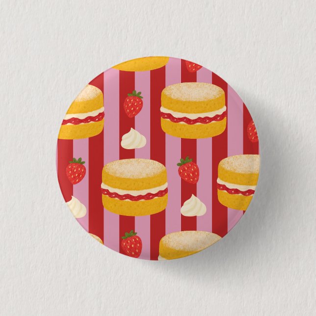 Rosa und rote Streifen mit Kuchenmuster  Button (Vorderseite)