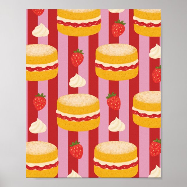 Rosa und rote Streifen mit Kuchenmuster  Poster (Vorne)