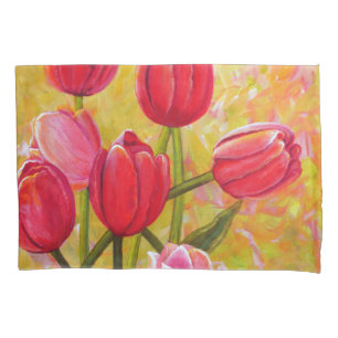 Rosa und rote Tulip-Anordnung Kissenbezug