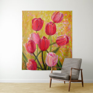 Rosa und rote Tulips Wandteppich
