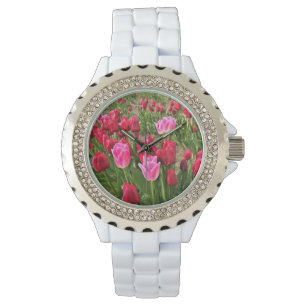 Rosa und Rote Tulissen Armbanduhr