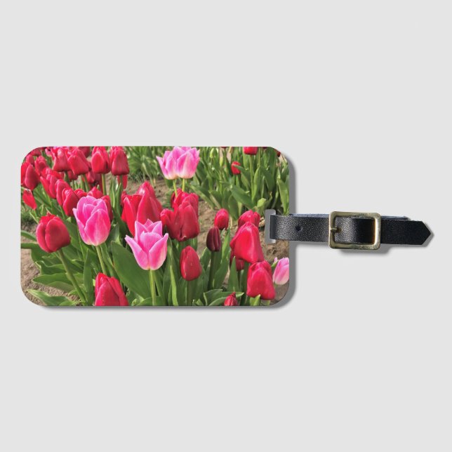 Rosa und Rote Tulissen Gepäckanhänger (Vorderseite (Horizontal))