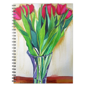 Rosa und rote Tulpen Aquarellkunst Notizblock