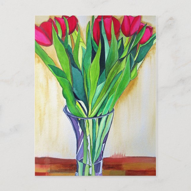 Rosa und rote Tulpen Aquarellkunst Postkarte (Vorderseite)