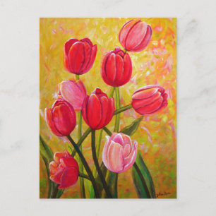 Rosa und rote Tulpenmalerei   Postkarte