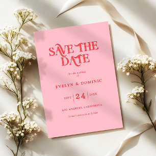 Rosa und rote Typografie Retro moderne Hochzeit Save The Date