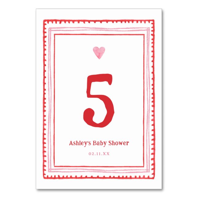 Rosa und Rote Valentine Party Tischnummer (Vorderseite)