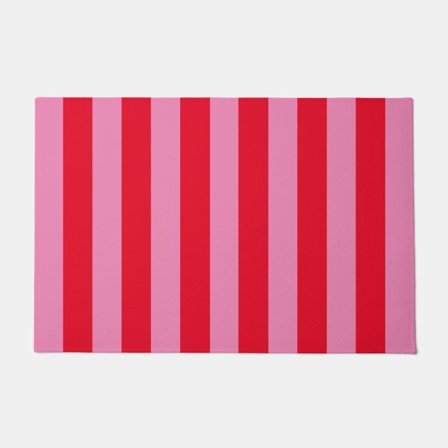 Rosa und rote vertikale Streifen Fußmatte (Vorderseite)