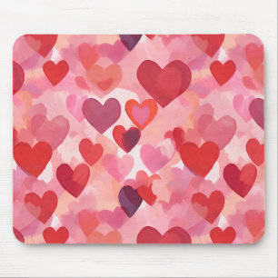 Rosa und rote Wasserfarbe-Herzen Romantische Koket Mousepad
