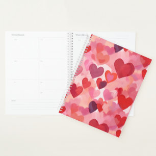 Rosa und rote Wasserfarbe-Herzen Romantische Koket Planer