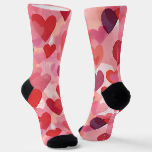 Rosa und rote Wasserfarbe-Herzen Romantische Koket Socken