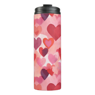 Rosa und rote Wasserfarbe-Herzen Romantische Koket Thermosbecher