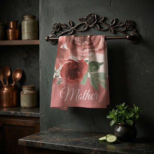 Rosa und rote Wasserfarbenrosen anpassbar Geschirrtuch