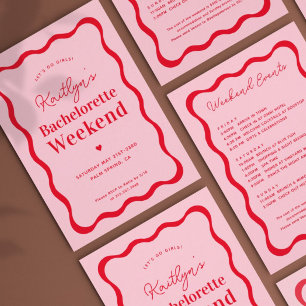 Rosa und Rote Wave Bachelorette Wochenendreise Einladung