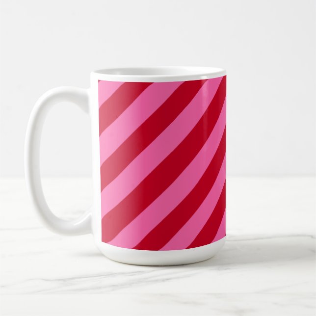 Rosa und rote Weihnachts-Pfefferminz-Streifen Kaffeetasse (Links)