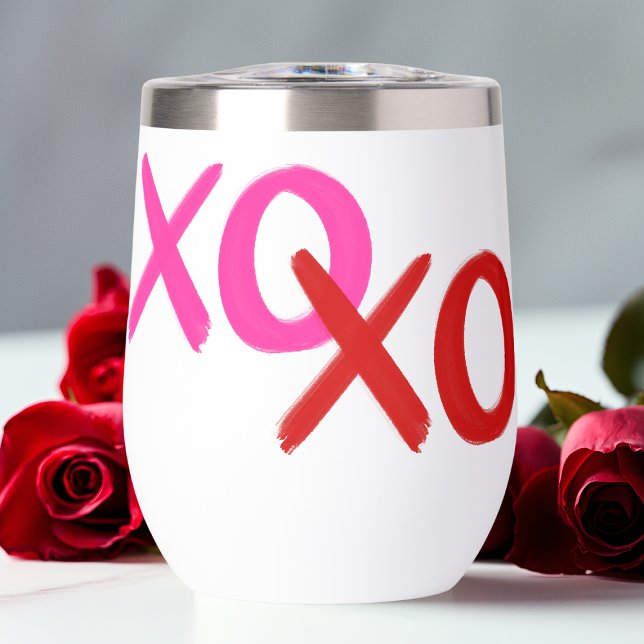 Rosa und rote XOXO Schläger und Kisses Modernes Va (Pink and Red XOXO Hugs and Kisses Modern Galentine Thermal Wine Tumbler)