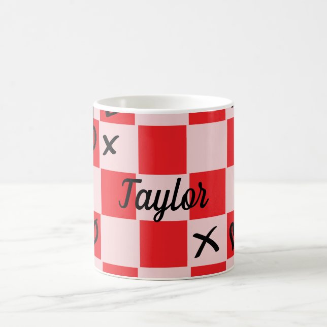 Rosa und rote X's und O's tic tac toe herzen Kaffeetasse (Mittel)