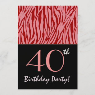 Rosa und rote Zebrastreifen - 40. Geburtstag Einladung