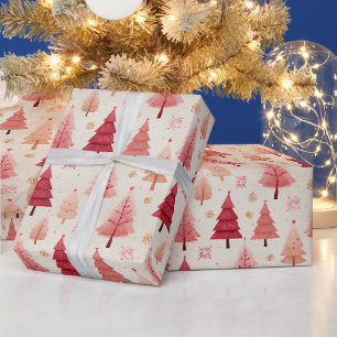 Rosa und roter Baum Wintermuster Geschenkpapier