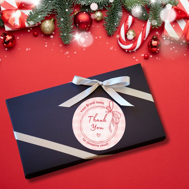 Rosa und Roter Bogen Vielen Dank für Ihr Business  Runder Aufkleber (Von Creator hochgeladen)