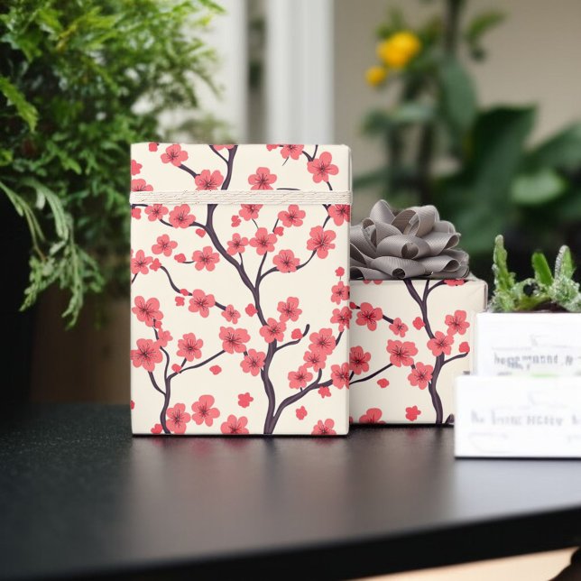 Rosa und Roter Kirschblossom Geschenkpapier (Von Creator hochgeladen)