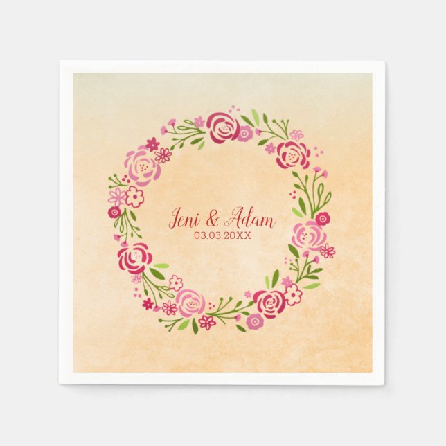 Rosa und roter Kranz mit Blätter Serviette (Vorderseite)